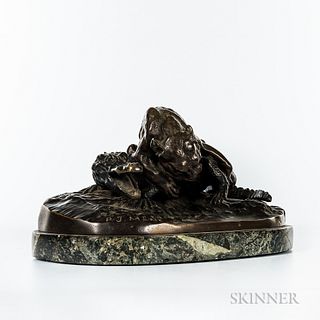 After Pierre-Jules Mêne (French, 1810-1879)  Bronze Model of a Lion Attacking an Alligator