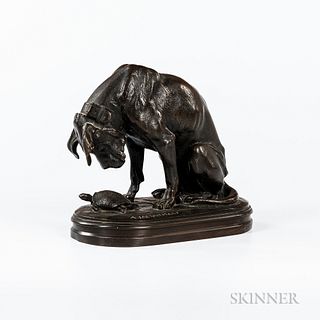 After Alfred Jacquemart (French, 1824-1896)  Bronze Model of a Hound and Tortoise