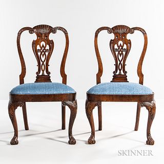 Pair of Georgian Carved Walnut Side Chairs