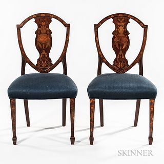 Set of Six Georgian-style Marquetry Mahogany Side Chairs