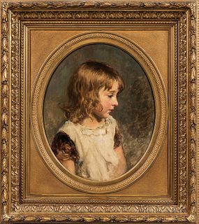 Cyrus Johnson (British, 1848-1925)  Portrait of a Young Girl in a White Pinafore