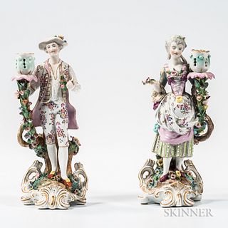 Pair of Meissen-style Porcelain Figural Candlesticks