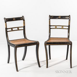 Set of Six Regency-style Black-painted and Gilt Side Chairs