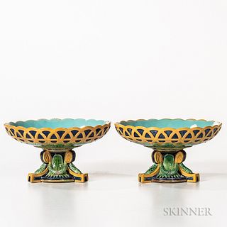 Pair of George Jones Majolica Footed Compotes