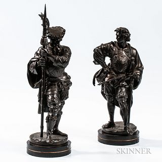 After Albert-Ernest Carrier-Belleuse (French, 1824-1887)  Pair of Bronze Figures of Cavaliers