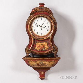 Louis XV-style Red and Polychrome-painted Bracket Clock