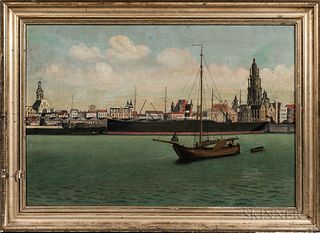 Dutch School, 19th Century  Dutch Waterfront Scene, Thought to be Haarlem