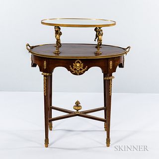 Louis XVI-style Mahogany-veneered Oval Two-tier Table