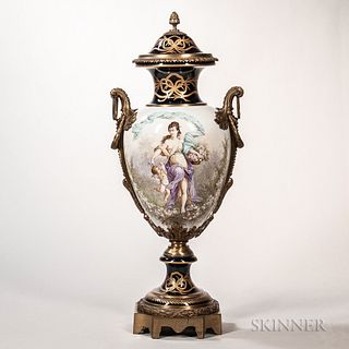 Bronze-mounted Sevres-style Porcelain Vase and Cover