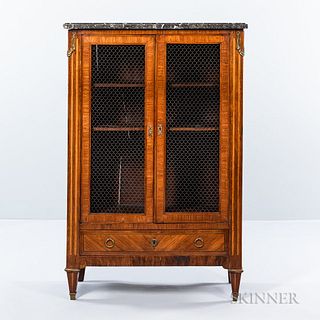 Louis XVI Marble-top, Tulipwood- and Satinwood-veneered, Ormolu-mounted Bookcase