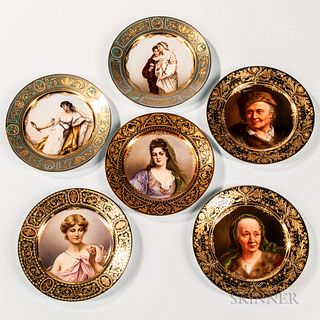 Six Royal Vienna Cabinet Plates with Gilded and Polychrome Enameled Hand-painted Portraits