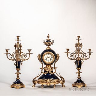 Louis XVI-style Three-piece Clock Garniture