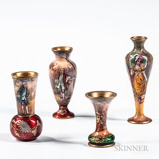 Four Enamel-on-Copper Vases
