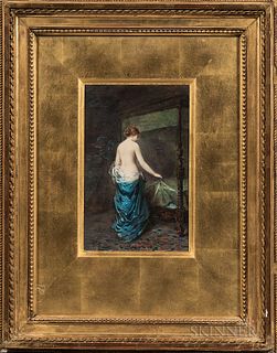 Gaston Gèrard (French, b. 1859)  Draped Nude in an Elegant Bedroom