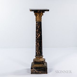 Nero Portoro Marble and Gilt-bronze Pedestal
