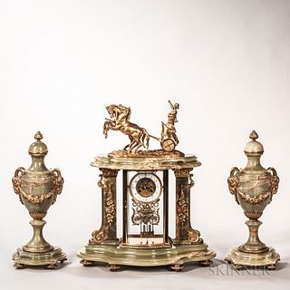 Three-piece Onyx Clock Garniture