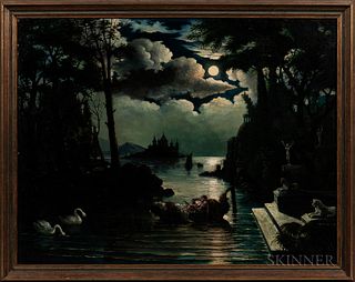 Continental School, 19th Century  Lovers on a Moonlit Lake