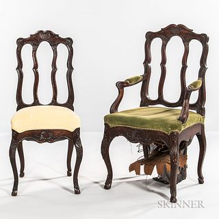 Set of Eight Beech Side Chairs and an Armchair