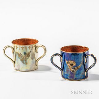 Two Wedgwood Lustre Three-handled Cups