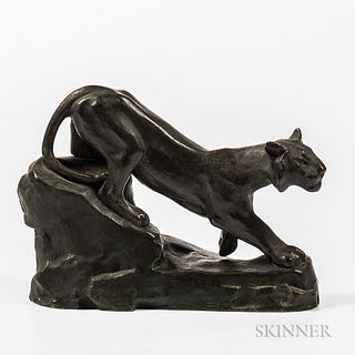 After Oscar Waldmann (Swiss, 1856-1937)  Bronze Model of a Lion on a Rocky Base