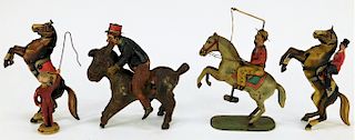4PC Early German Tin Litho Wind Up Horse Group