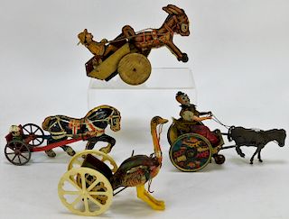 4 Antique German American Tin Animal Toy Group