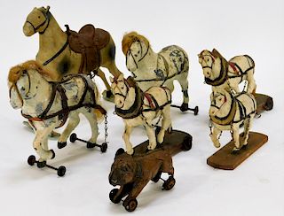 7PC Antique German Horse and Dog Toy Group