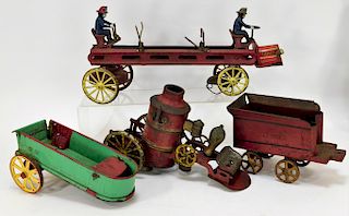 4PC American Tin Fire Truck Bell Toy Group