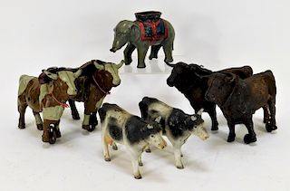 5PC American Cast Iron Animal Bank and Toy Group