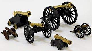 6 American and Japanese Cast Iron Canon Toys