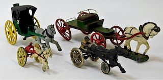 4 American and Belgian Horse and Carriage Toys