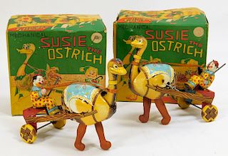 PR Susie the Ostrich Tin Toy with Original Boxes