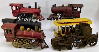 6 Antique Tin & Wood Clockwork Vehicles