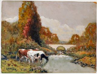George Hays Autumnal Grazing Cows Painting