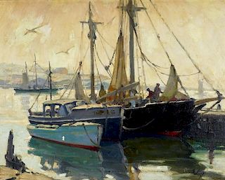 Dutch Impressionist O/C Maritime Harbor Painting