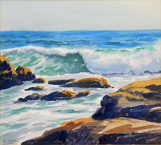 C. Gordon Harris Coastline Watercolor Painting