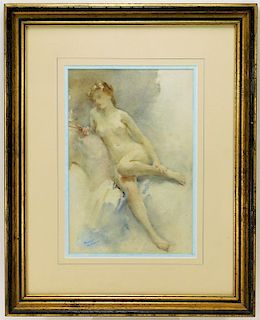 Franco Matania Nude Female Watercolor Painting