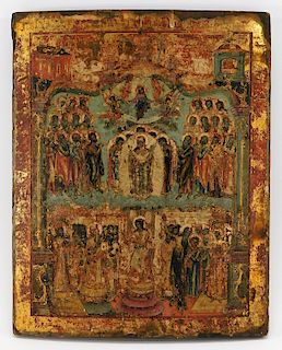 19C Russian Heaven & Earth Worship Icon Painting