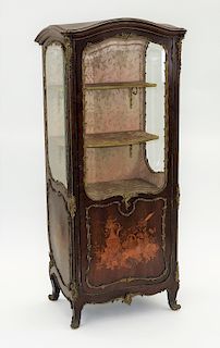 French Bronze Mounted Marquetry Vitrine Cabinet