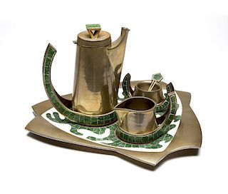 A Salvador Teran copper and glass coffee service