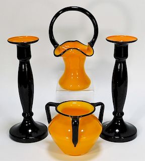 4PC Assorted Orange Tango Bohemian Art Glass Vases