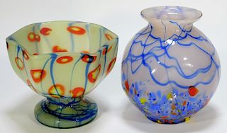 2 Kralik Bohemian Czech Art Glass Vase & Compote