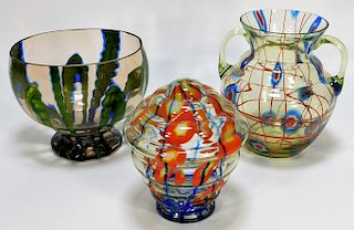 3 Kralik Bohemian Czech Art Glass Vase Bowl Group