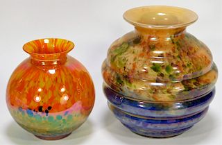 2 Kralik Iridized Bohemian Czech Art Glass Vases
