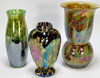 3 Kralik Iridescent Bohemian Art Glass Vases