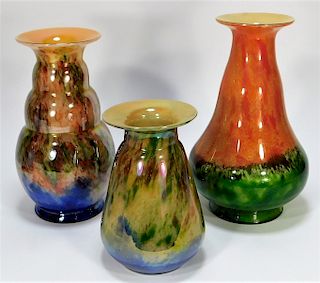 3 Kralik Iridescent Bohemian Czech Art Glass Vases