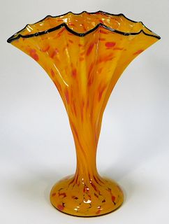 Kralik Bohemian Czech Splatter Art Glass Fan Vase