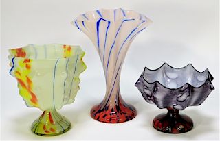 3 Bohemian Czech Art Glass Compote and Vase Group