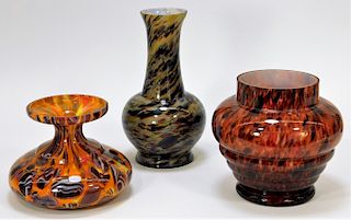 3 Assorted Bohemian Czech Art Glass Vases Group