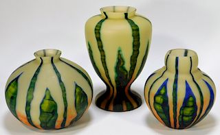 3 Kralik Lenora Bohemian Czech Art Glass Vases